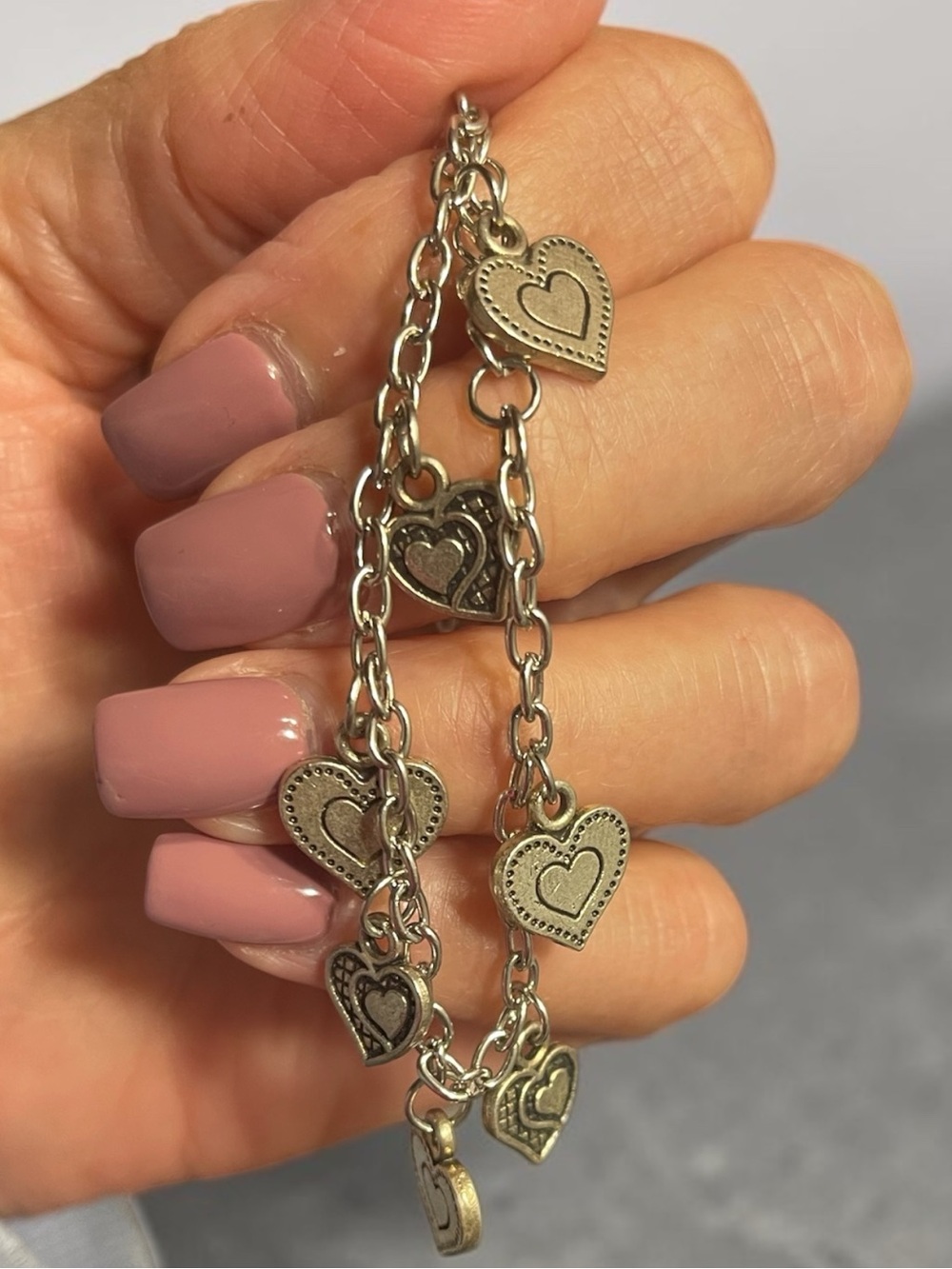 Silver Tone Multi Heart Charm Station Adjustable Bracelet